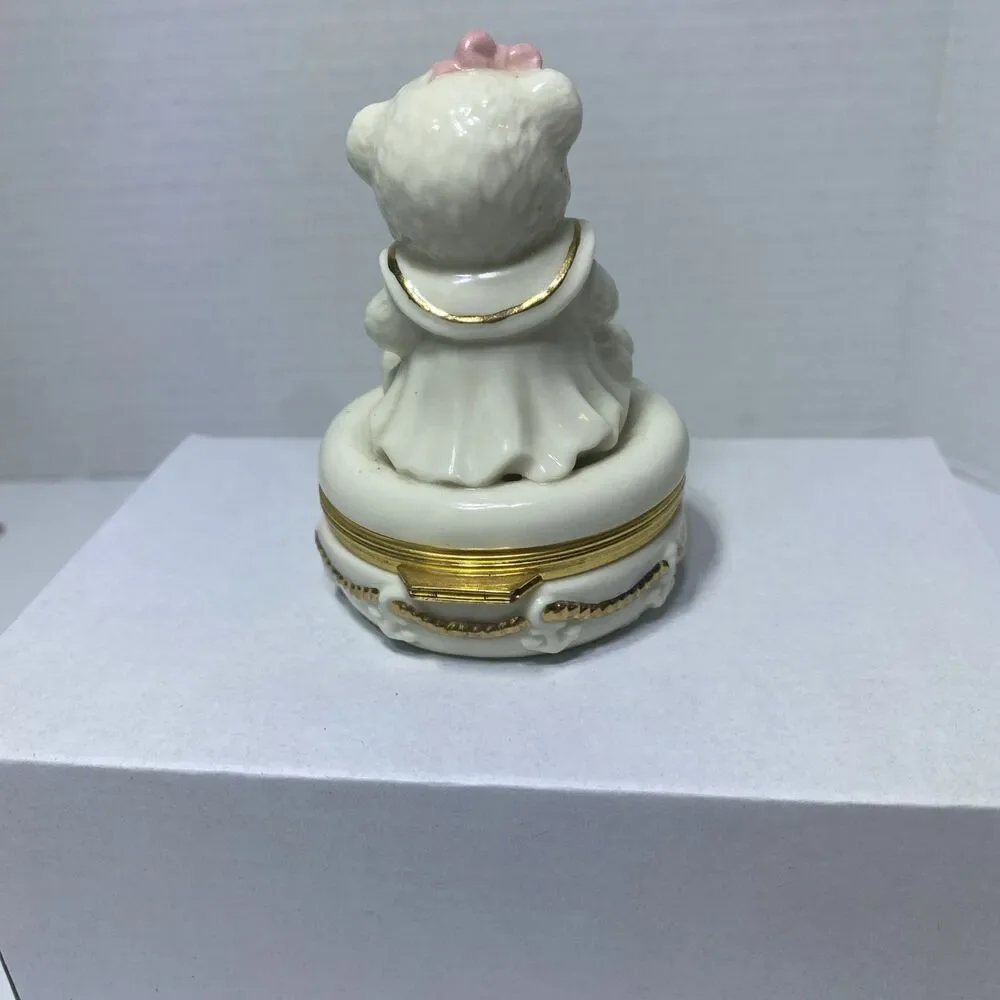 Vintage Teddy Bear Angel Sitting Sailor Girl Porcelain Hinged Trinket Box Lenox